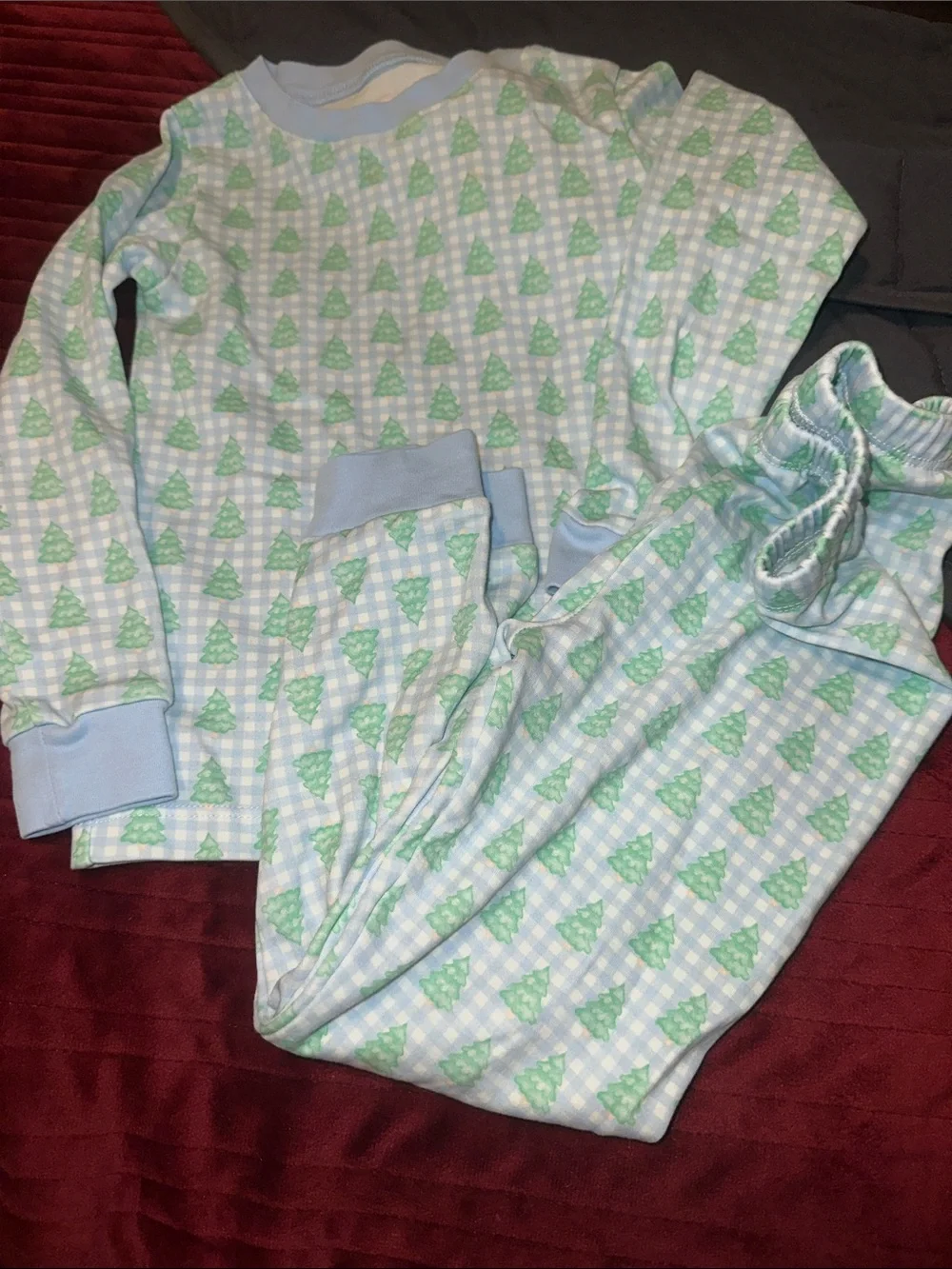 James and Lottie Kids Light Blue and Green Tree Print Pajama Set 4t
